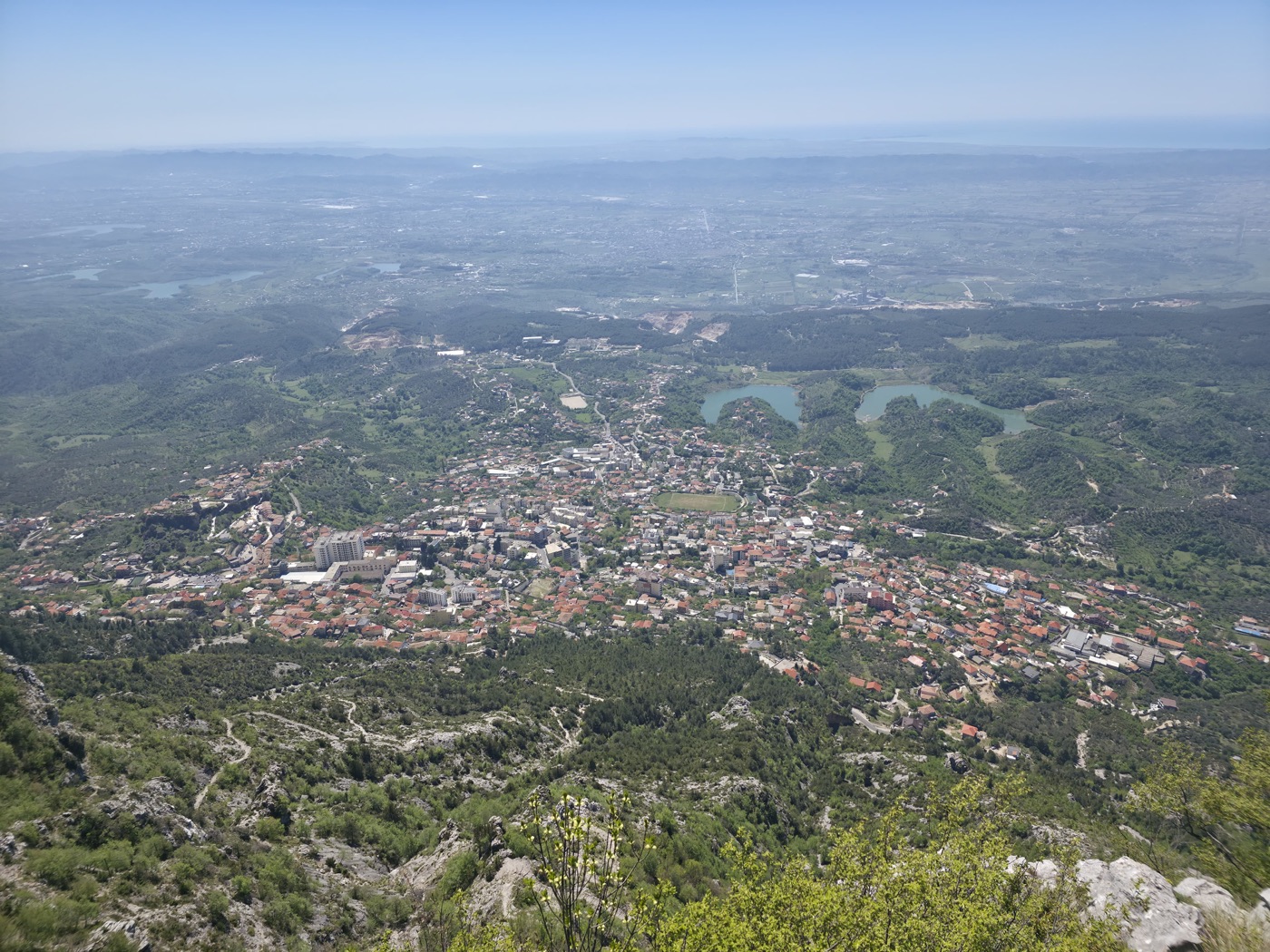 View from the summit over Krujë town, twin lakes and the Albanian plain